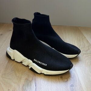 Balenciaga Black Knit Sock Sneakers with White Sole